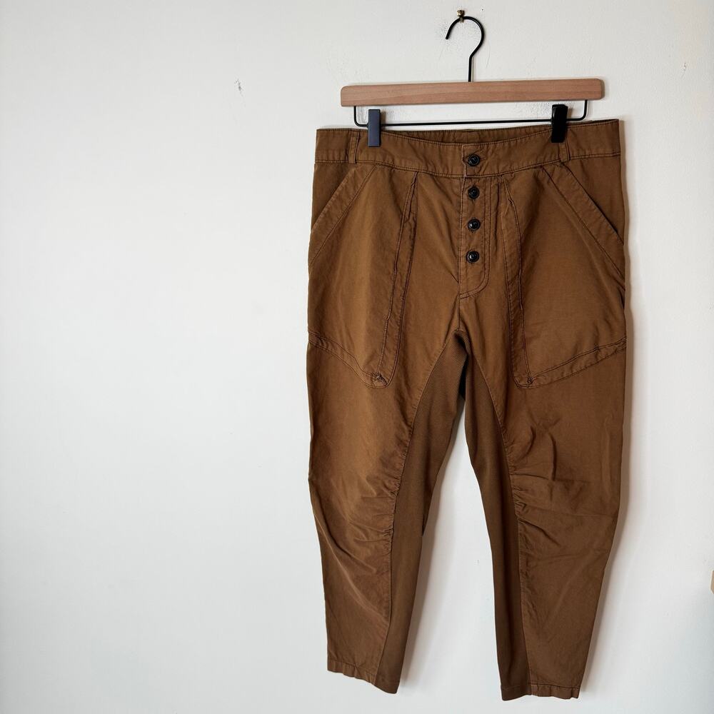 PRAIRIE UNDERGROUND Organic Cotton Button Front Ribbed Pants Brown Size Medium